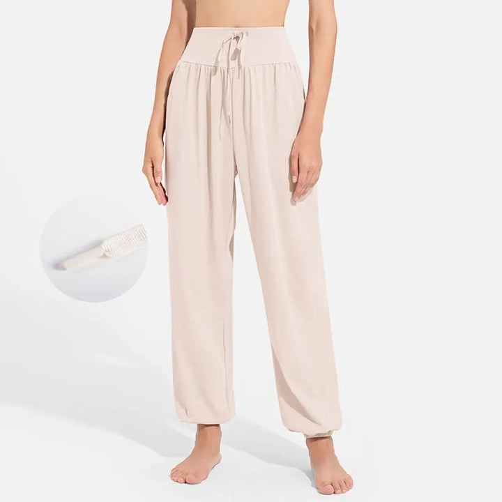 Buddha Stones Plain Drawstring Elastic Waist Design Women’s Harem Pants Sports Yoga Sweatpants With Pockets - Cornsilk