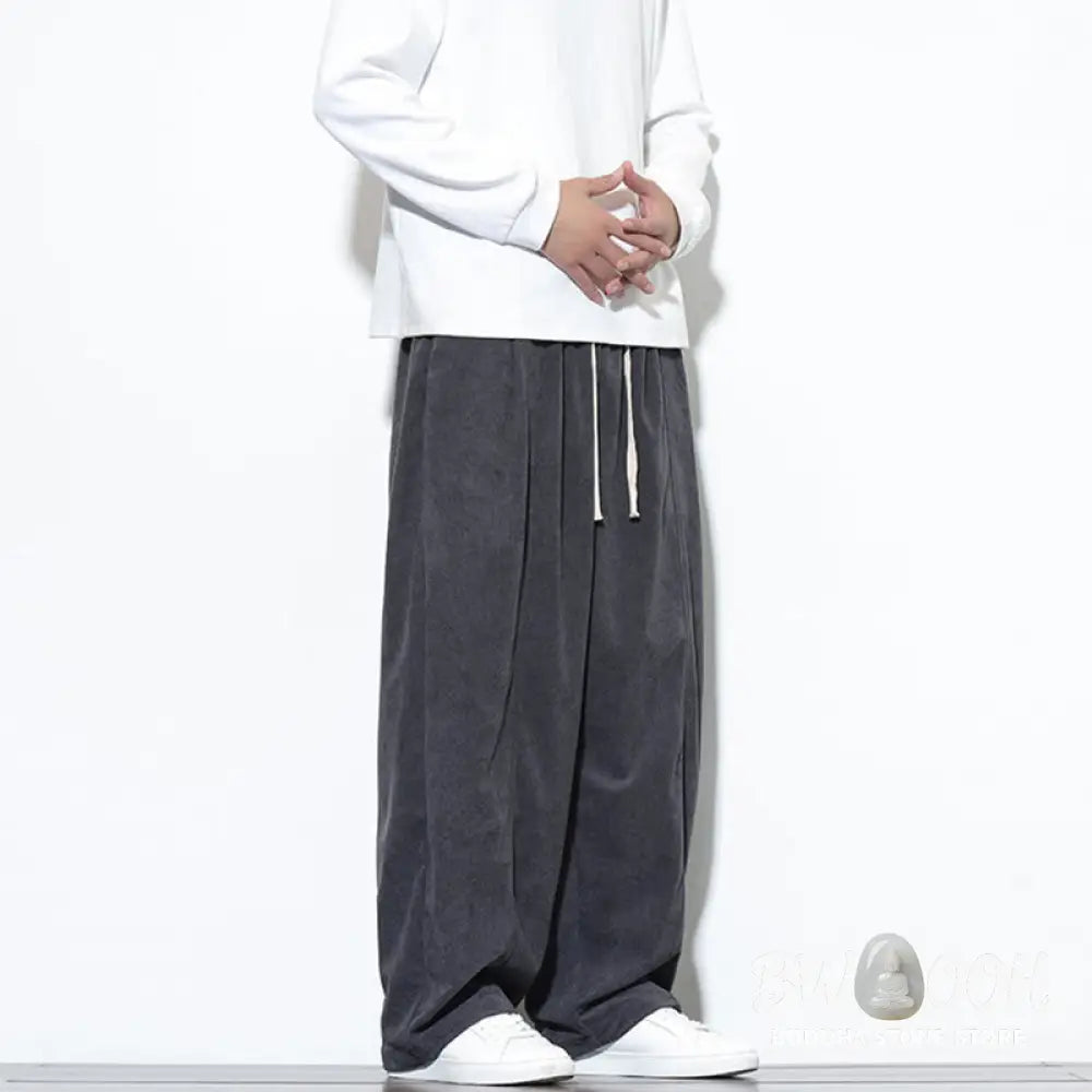 Buddha Stones Plain Drawstring Pure Cotton Corduroy Men’s Harem Pants With Pockets - Men’s Harem Pants