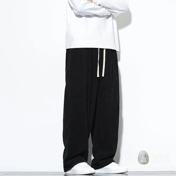 Buddha Stones Plain Drawstring Pure Cotton Corduroy Men’s Harem Pants With Pockets - Men’s Harem Pants