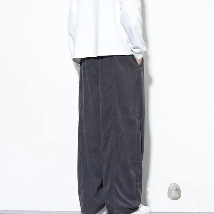 Buddha Stones Plain Drawstring Pure Cotton Corduroy Men’s Harem Pants With Pockets - Men’s Harem Pants