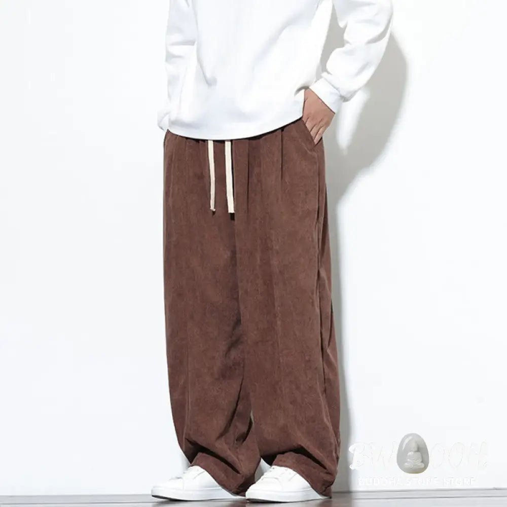 Buddha Stones Plain Drawstring Pure Cotton Corduroy Men’s Harem Pants With Pockets - Men’s Harem Pants