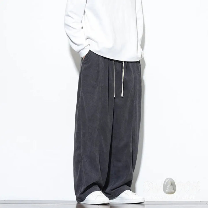Buddha Stones Plain Drawstring Pure Cotton Corduroy Men’s Harem Pants With Pockets - Men’s Harem Pants