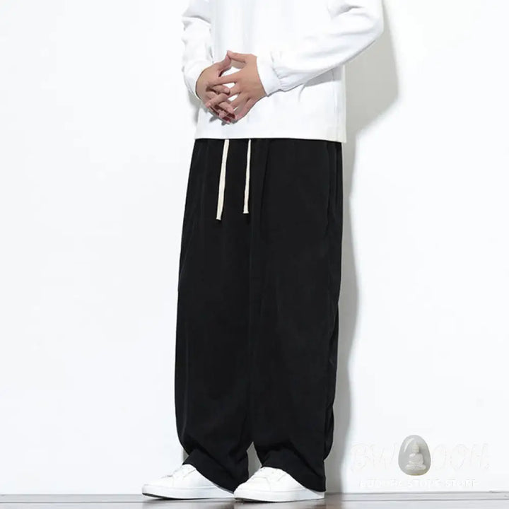 Buddha Stones Plain Drawstring Pure Cotton Corduroy Men’s Harem Pants With Pockets - Men’s Harem Pants