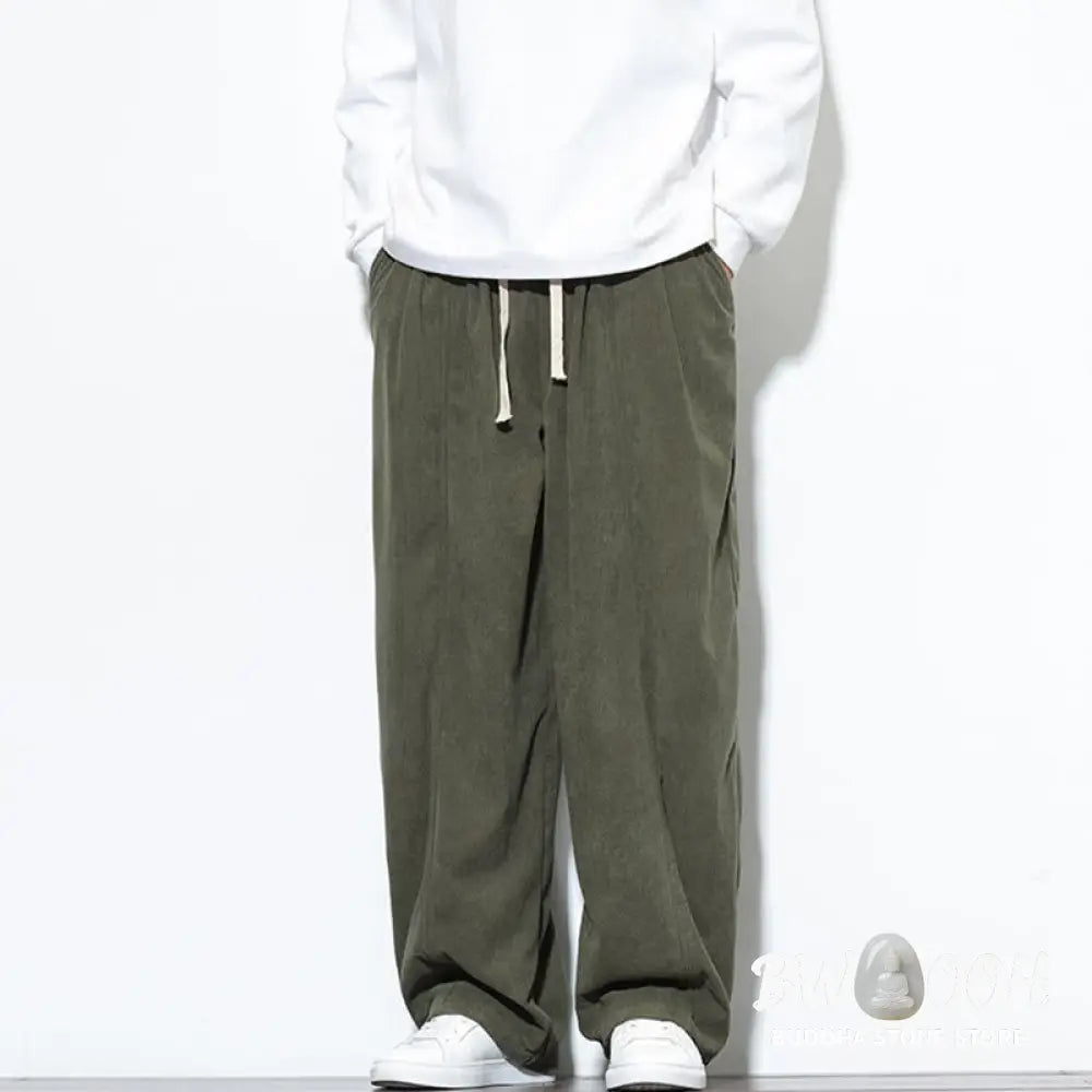 Buddha Stones Plain Drawstring Pure Cotton Corduroy Men’s Harem Pants With Pockets - Men’s Harem Pants