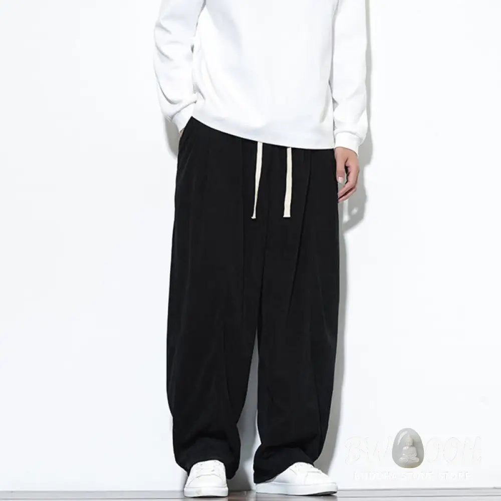Buddha Stones Plain Drawstring Pure Cotton Corduroy Men’s Harem Pants With Pockets - Men’s Harem Pants