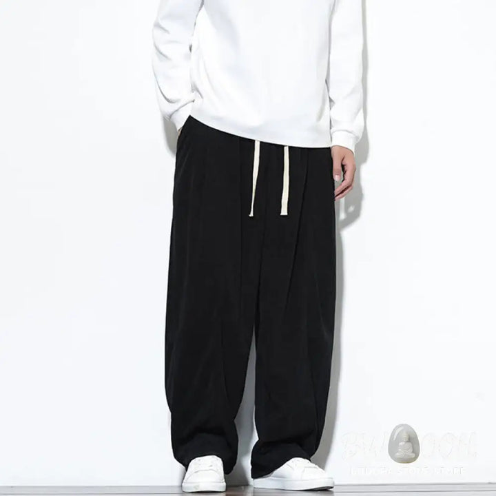 Buddha Stones Plain Drawstring Pure Cotton Corduroy Men’s Harem Pants With Pockets - Men’s Harem Pants
