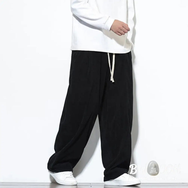 Buddha Stones Plain Drawstring Pure Cotton Corduroy Men’s Harem Pants With Pockets - Men’s Harem Pants