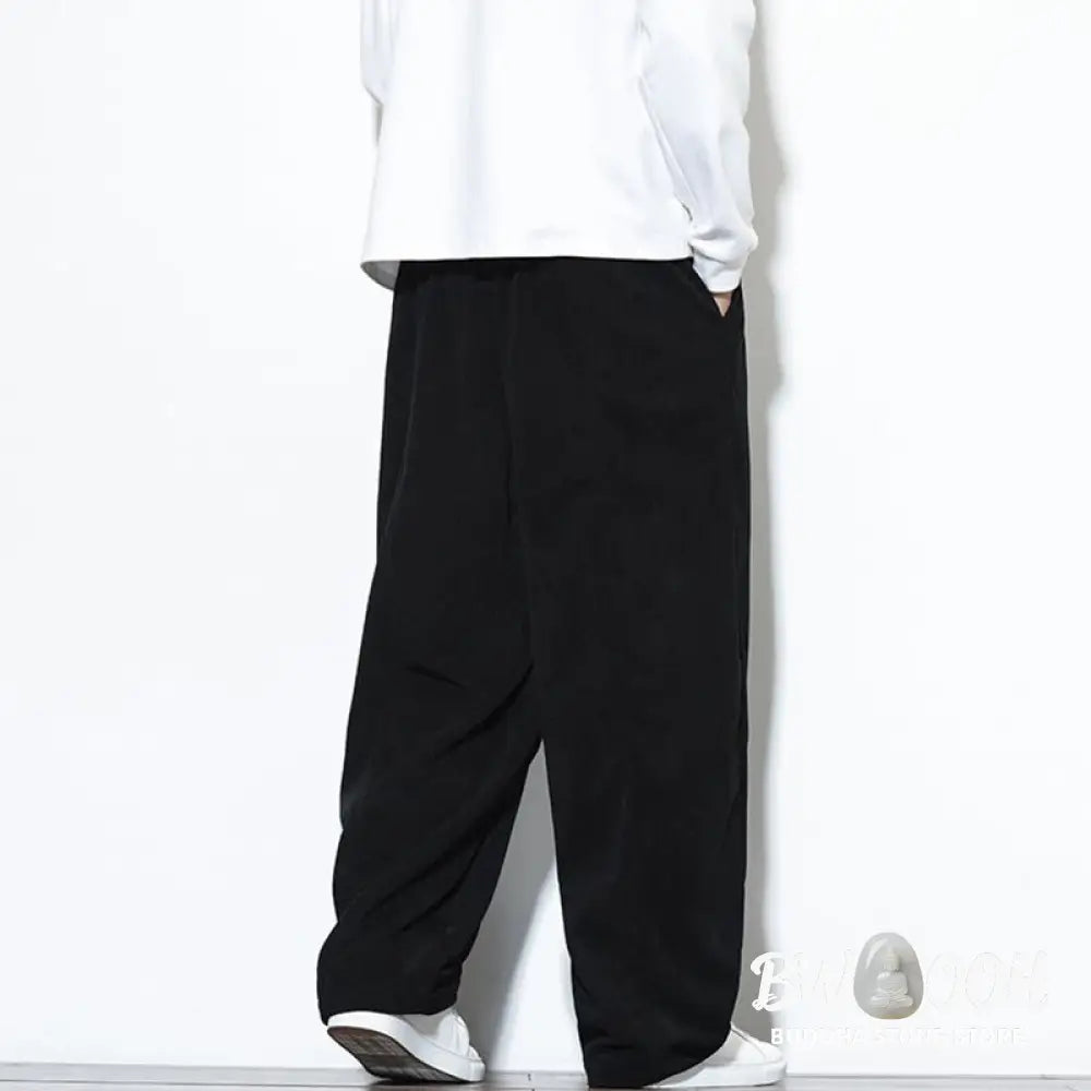 Buddha Stones Plain Drawstring Pure Cotton Corduroy Men’s Harem Pants With Pockets - Men’s Harem Pants