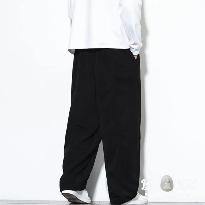 Buddha Stones Plain Drawstring Pure Cotton Corduroy Men’s Harem Pants With Pockets - Men’s Harem Pants