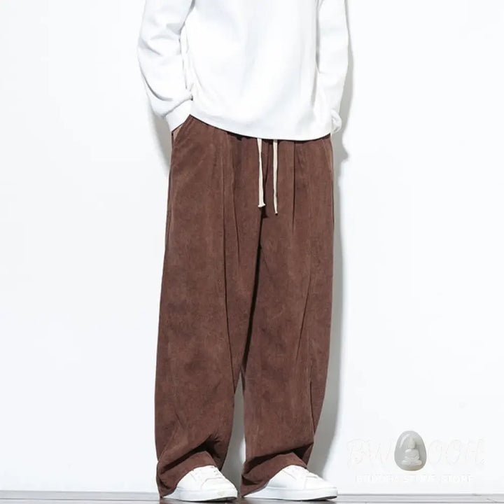 Buddha Stones Plain Drawstring Pure Cotton Corduroy Men’s Harem Pants With Pockets - Men’s Harem Pants
