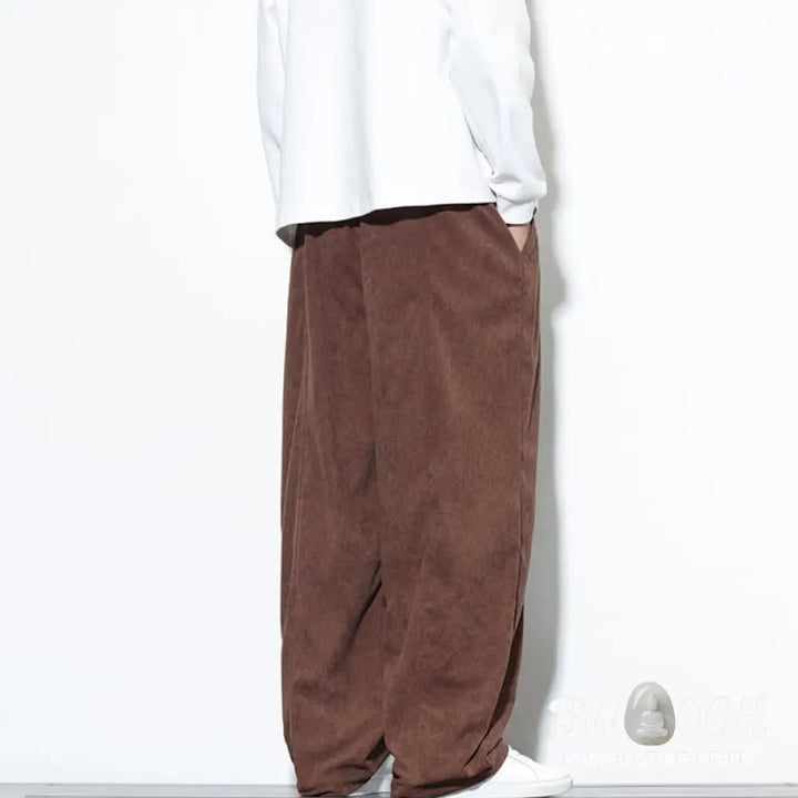 Buddha Stones Plain Drawstring Pure Cotton Corduroy Men’s Harem Pants With Pockets - Men’s Harem Pants