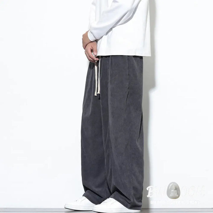 Buddha Stones Plain Drawstring Pure Cotton Corduroy Men’s Harem Pants With Pockets - Men’s Harem Pants