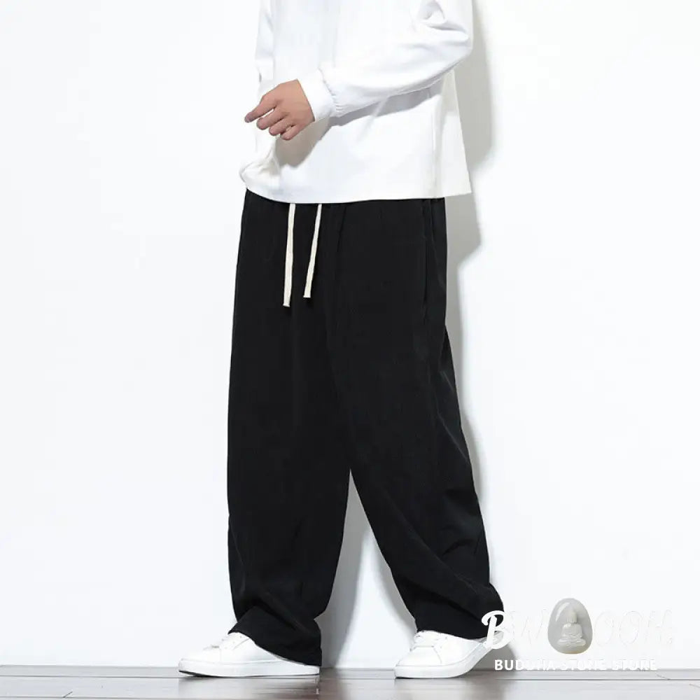 Buddha Stones Plain Drawstring Pure Cotton Corduroy Men’s Harem Pants With Pockets - Men’s Harem Pants