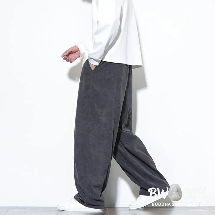 Buddha Stones Plain Drawstring Pure Cotton Corduroy Men’s Harem Pants With Pockets - Men’s Harem Pants