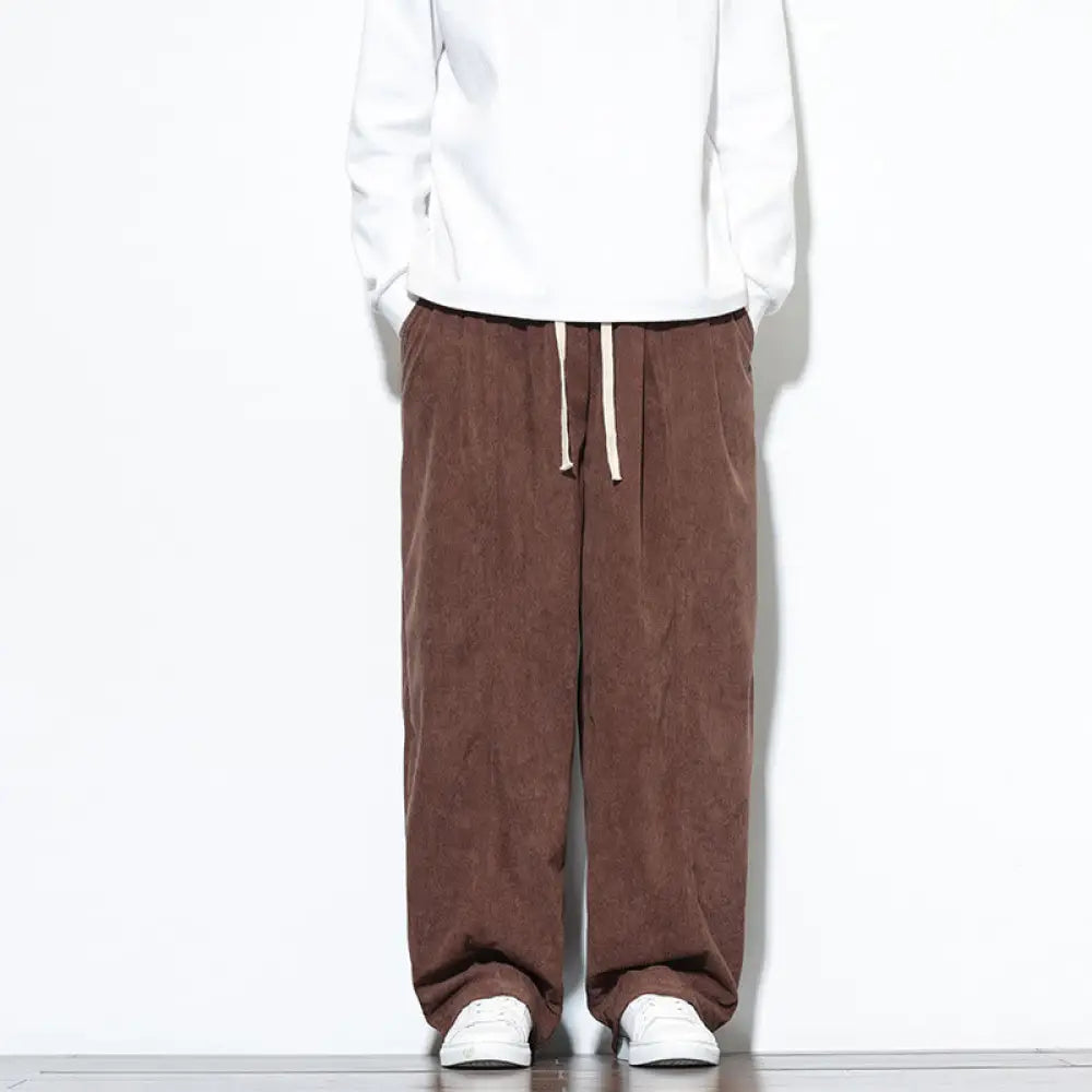 Buddha Stones Plain Drawstring Pure Cotton Corduroy Men’s Harem Pants With Pockets - Sienna / US/UK/AU36，EU46 (L)
