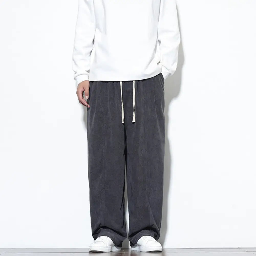Buddha Stones Plain Drawstring Pure Cotton Corduroy Men’s Harem Pants With Pockets - SlateGray / US/UK/AU36，EU46 (L)