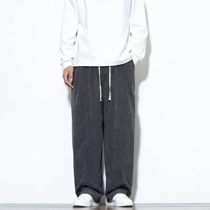 Buddha Stones Plain Drawstring Pure Cotton Corduroy Men’s Harem Pants With Pockets - SlateGray / US/UK/AU36，EU46 (L)