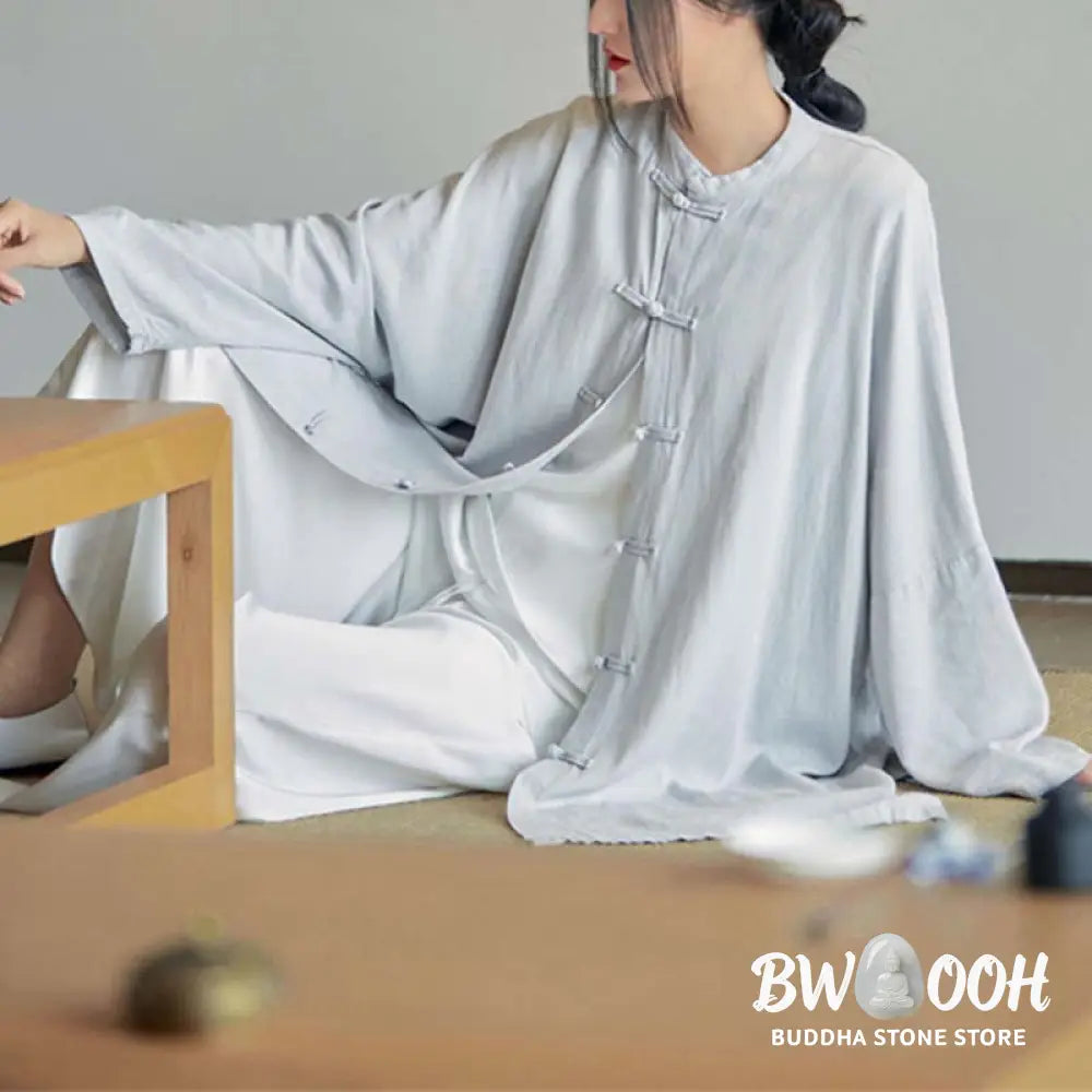 Buddha Stones Plain Frog-Button Design Shirt Zen Tai Chi Meditation Top Clothing Cotton Linen Jacket - Jacket Shirt
