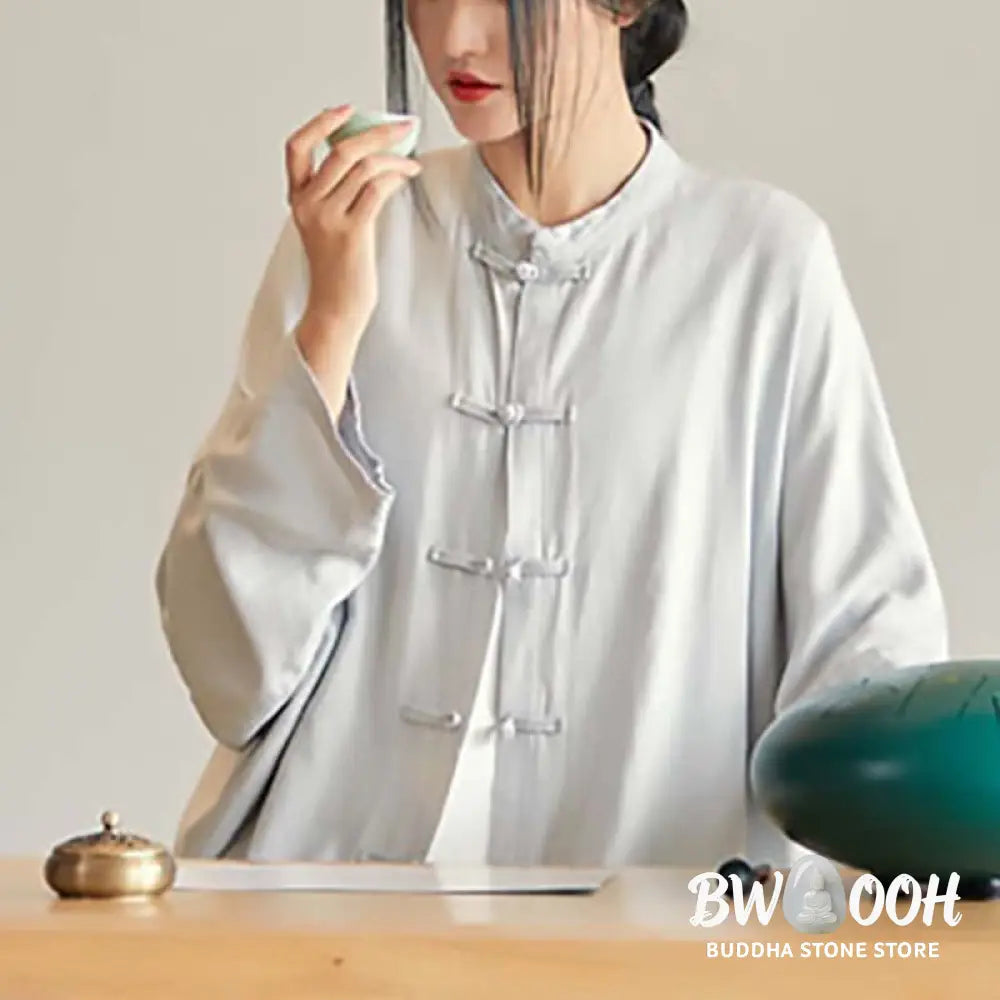 Buddha Stones Plain Frog-Button Design Shirt Zen Tai Chi Meditation Top Clothing Cotton Linen Jacket - Jacket Shirt