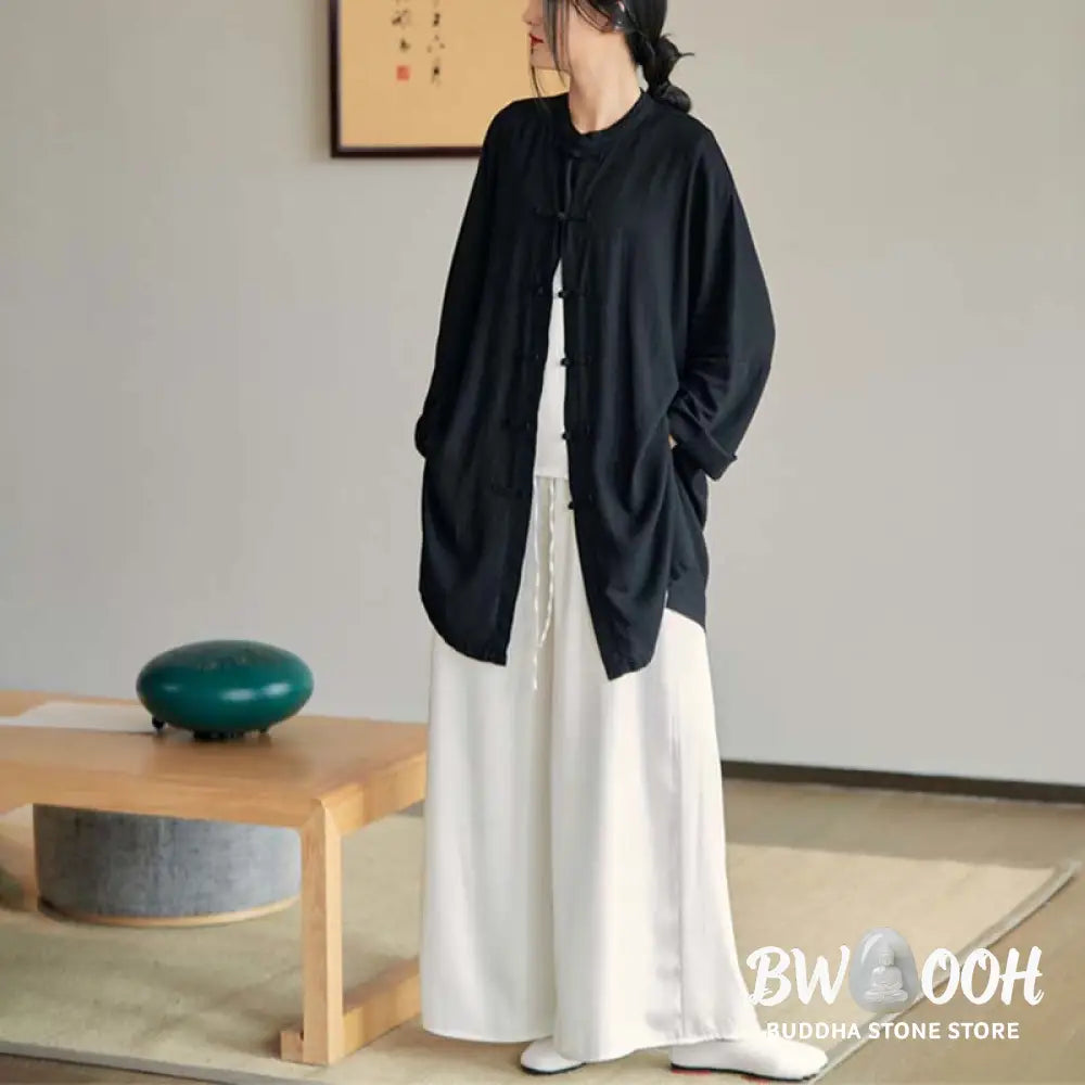 Buddha Stones Plain Frog-Button Design Shirt Zen Tai Chi Meditation Top Clothing Cotton Linen Jacket - Jacket Shirt