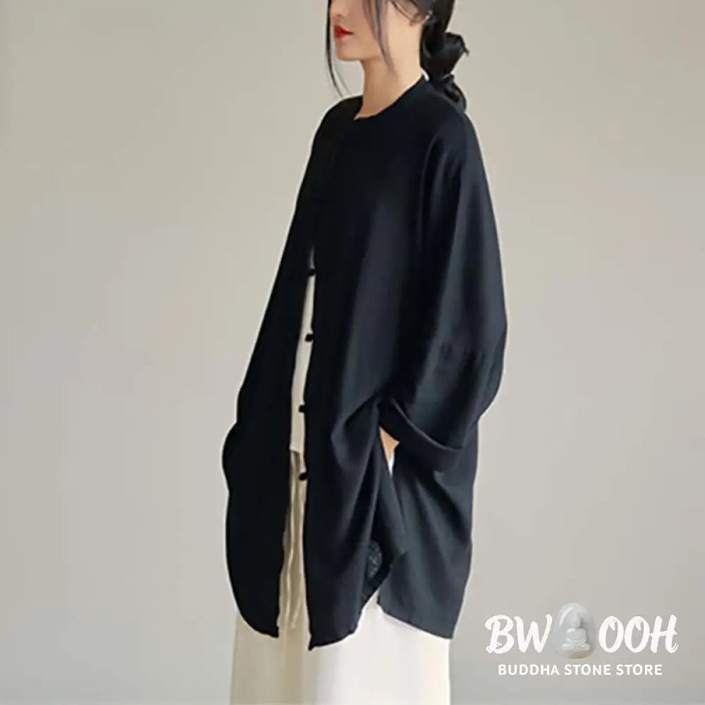 Buddha Stones Plain Frog-Button Design Shirt Zen Tai Chi Meditation Top Clothing Cotton Linen Jacket - Jacket Shirt