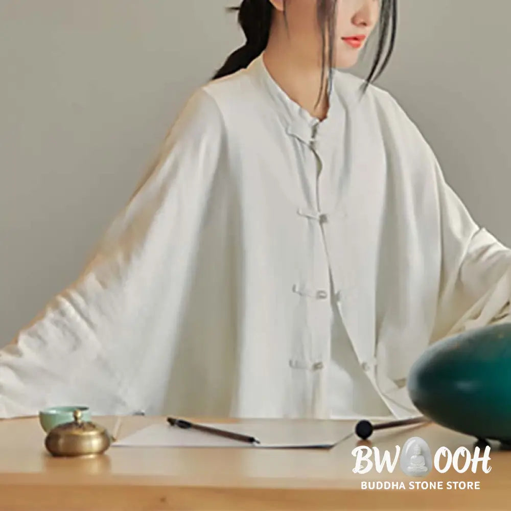 Buddha Stones Plain Frog-Button Design Shirt Zen Tai Chi Meditation Top Clothing Cotton Linen Jacket - Jacket Shirt