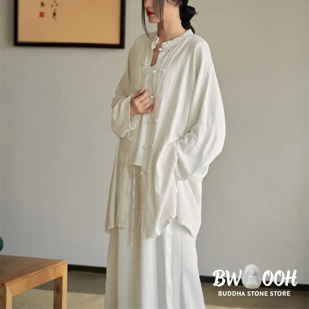 Buddha Stones Plain Frog-Button Design Shirt Zen Tai Chi Meditation Top Clothing Cotton Linen Jacket - Jacket Shirt