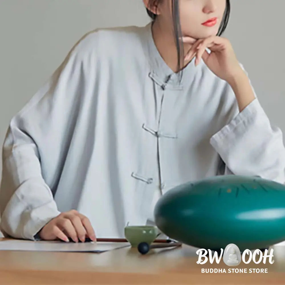 Buddha Stones Plain Frog-Button Design Shirt Zen Tai Chi Meditation Top Clothing Cotton Linen Jacket - Jacket Shirt