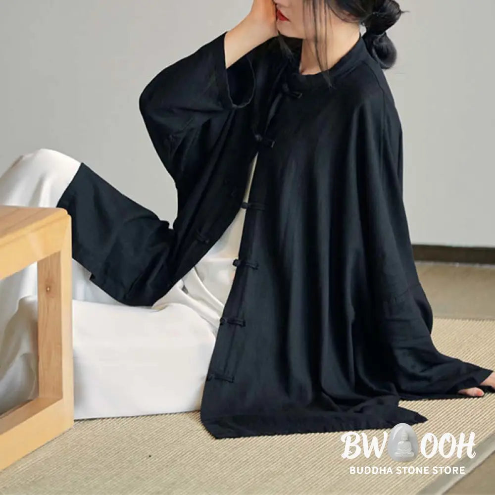 Buddha Stones Plain Frog-Button Design Shirt Zen Tai Chi Meditation Top Clothing Cotton Linen Jacket - Jacket Shirt