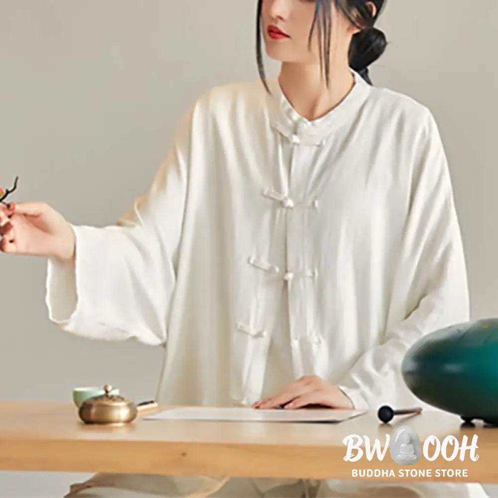 Buddha Stones Plain Frog-Button Design Shirt Zen Tai Chi Meditation Top Clothing Cotton Linen Jacket - Jacket Shirt