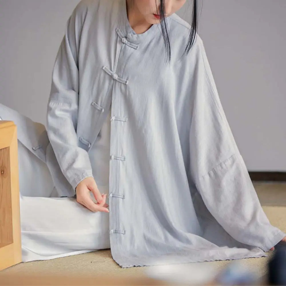 BWOOOH Plain Frog-Button Design Shirt Zen Tai Chi Meditat