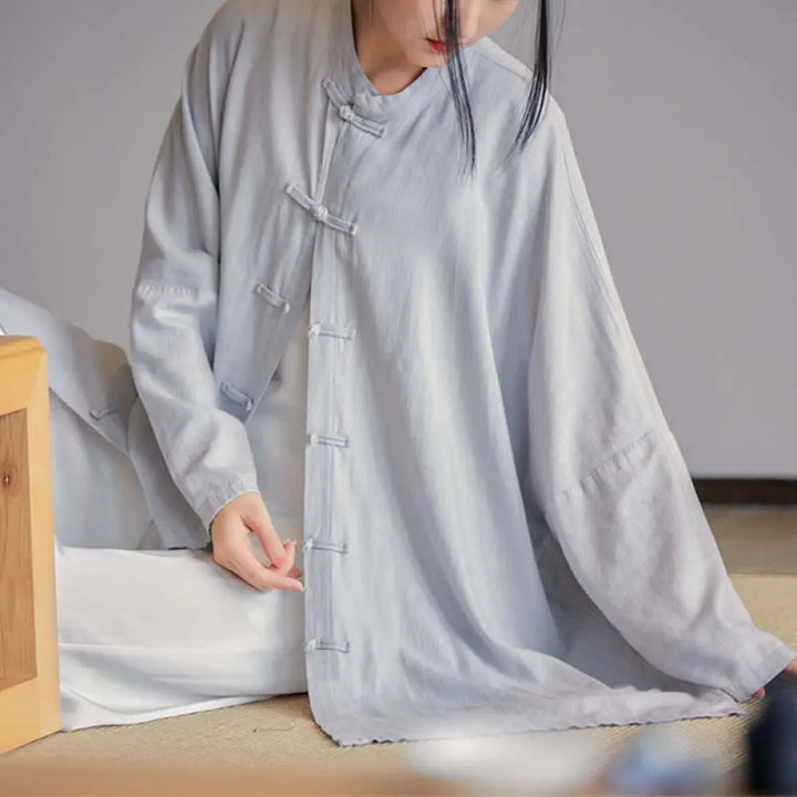 BWOOOH Plain Frog-Button Design Shirt Zen Tai Chi Meditat