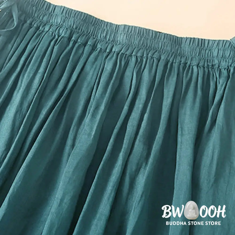 Buddha Stones Plain Lace Up Elastic Waist Women’s Skirt With Pockets - Skirt