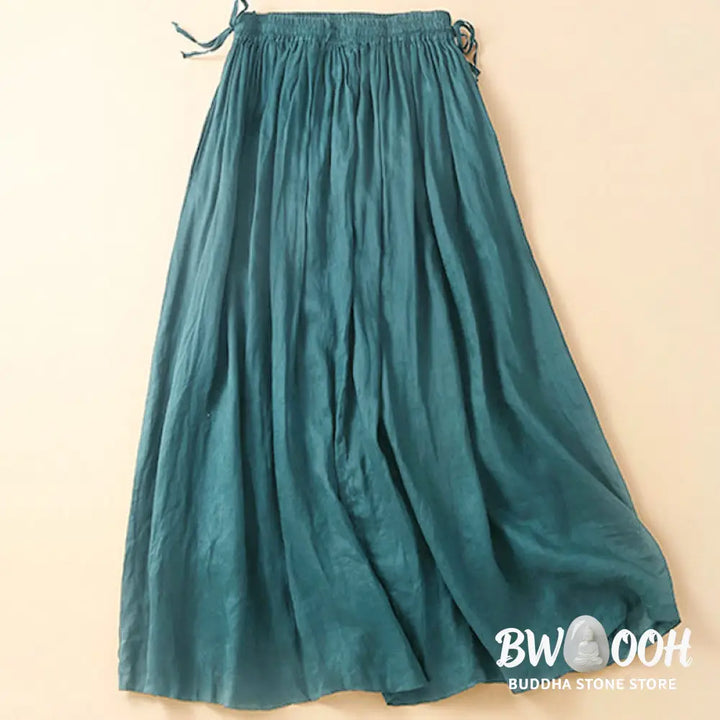 Buddha Stones Plain Lace Up Elastic Waist Women’s Skirt With Pockets - Skirt