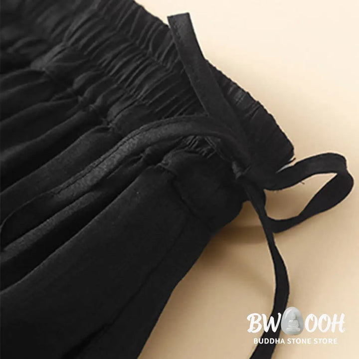 Buddha Stones Plain Lace Up Elastic Waist Women’s Skirt With Pockets - Skirt