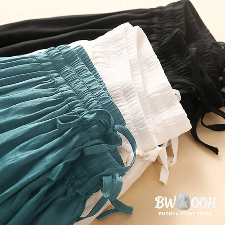 Buddha Stones Plain Lace Up Elastic Waist Women’s Skirt With Pockets - Skirt