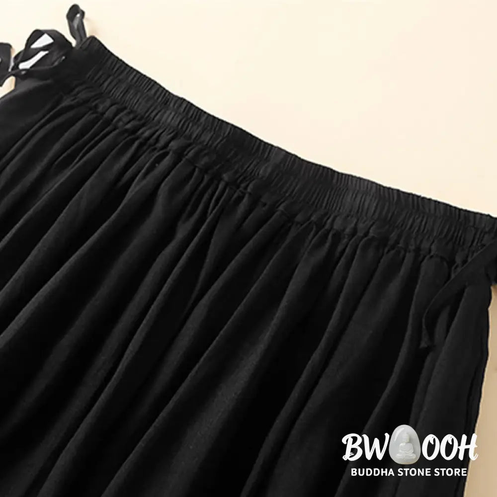Buddha Stones Plain Lace Up Elastic Waist Women’s Skirt With Pockets - Skirt