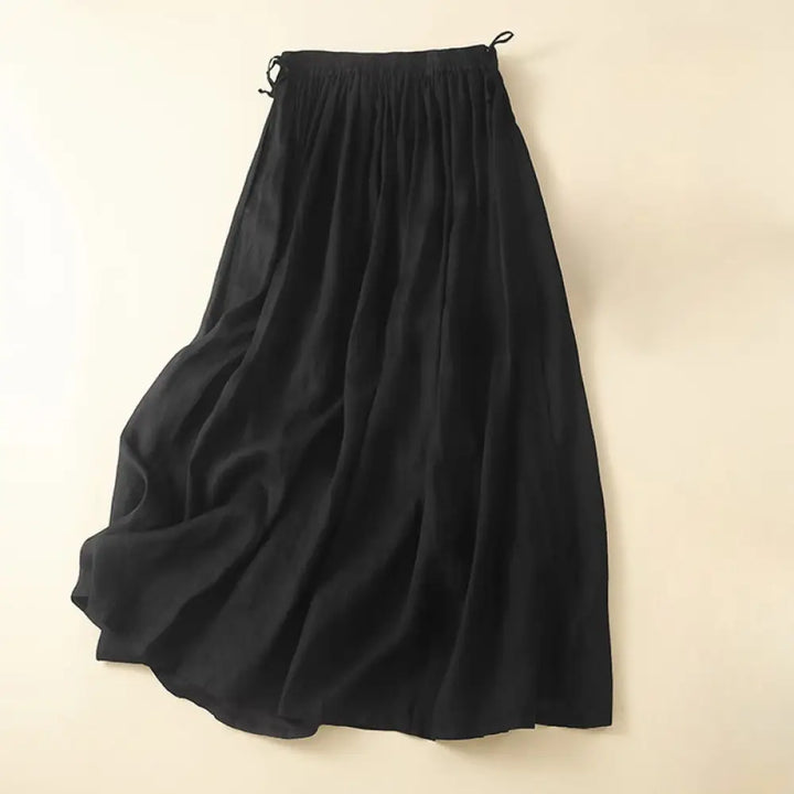 Buddha Stones Plain Lace Up Elastic Waist Women’s Skirt With Pockets - Black / US4，UK/AU8，EU36 (L) - Skirt