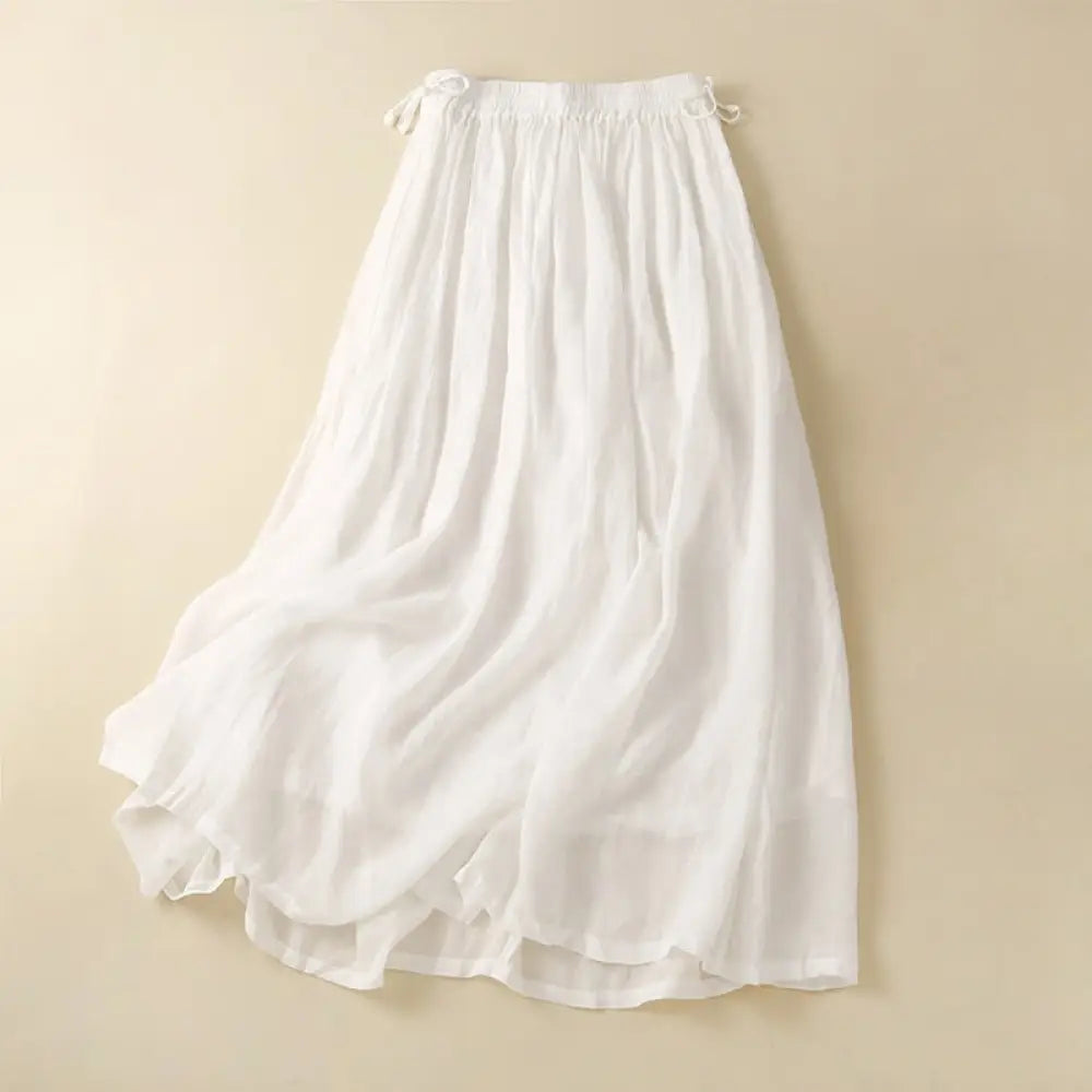 Buddha Stones Plain Lace Up Elastic Waist Women’s Skirt With Pockets - White / US4，UK/AU8，EU36 (L) - Skirt