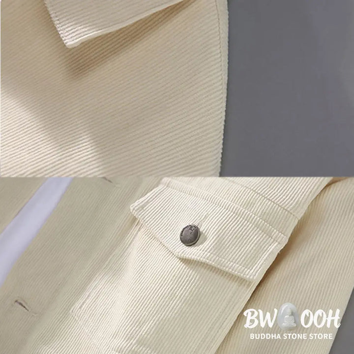 Buddha Stones Plain Long Sleeve Button Design Men’s Cotton Jacket Shirt With Pockets - Men’s Jacket
