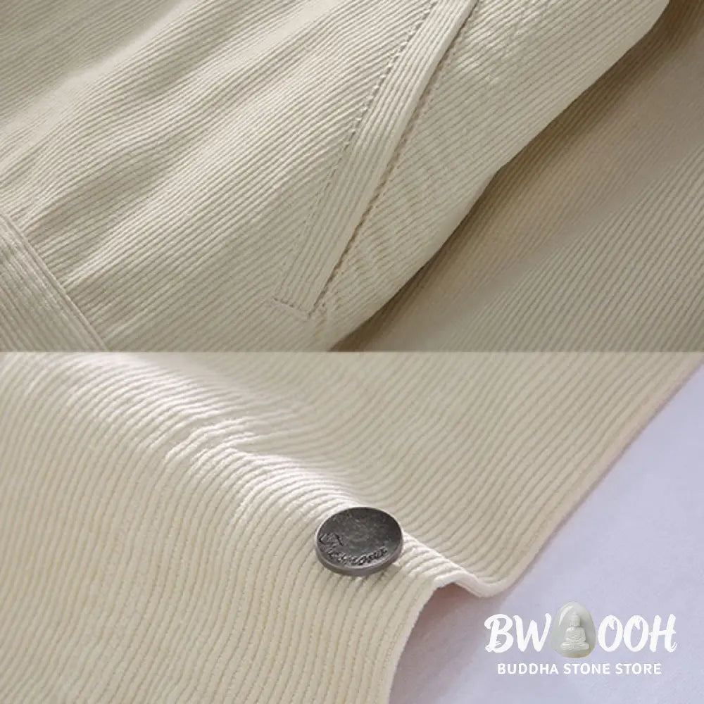 Buddha Stones Plain Long Sleeve Button Design Men’s Cotton Jacket Shirt With Pockets - Men’s Jacket