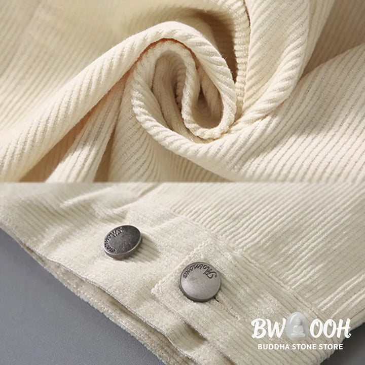 Buddha Stones Plain Long Sleeve Button Design Men’s Cotton Jacket Shirt With Pockets - Men’s Jacket