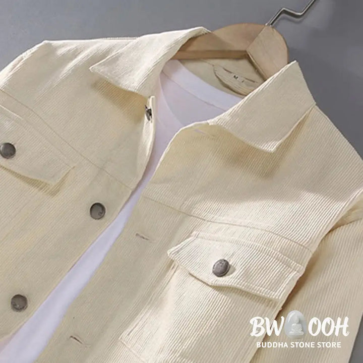 Buddha Stones Plain Long Sleeve Button Design Men’s Cotton Jacket Shirt With Pockets - Men’s Jacket