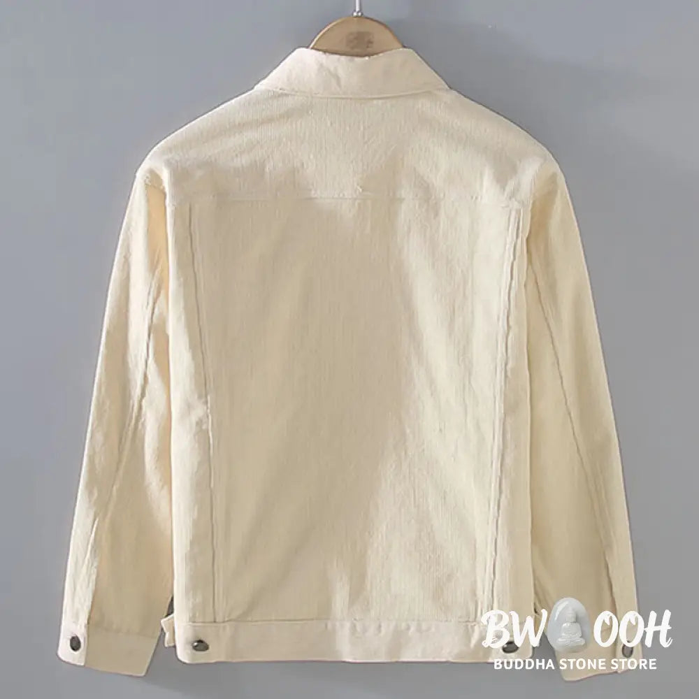 Buddha Stones Plain Long Sleeve Button Design Men’s Cotton Jacket Shirt With Pockets - Men’s Jacket