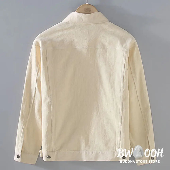 Buddha Stones Plain Long Sleeve Button Design Men’s Cotton Jacket Shirt With Pockets - Men’s Jacket