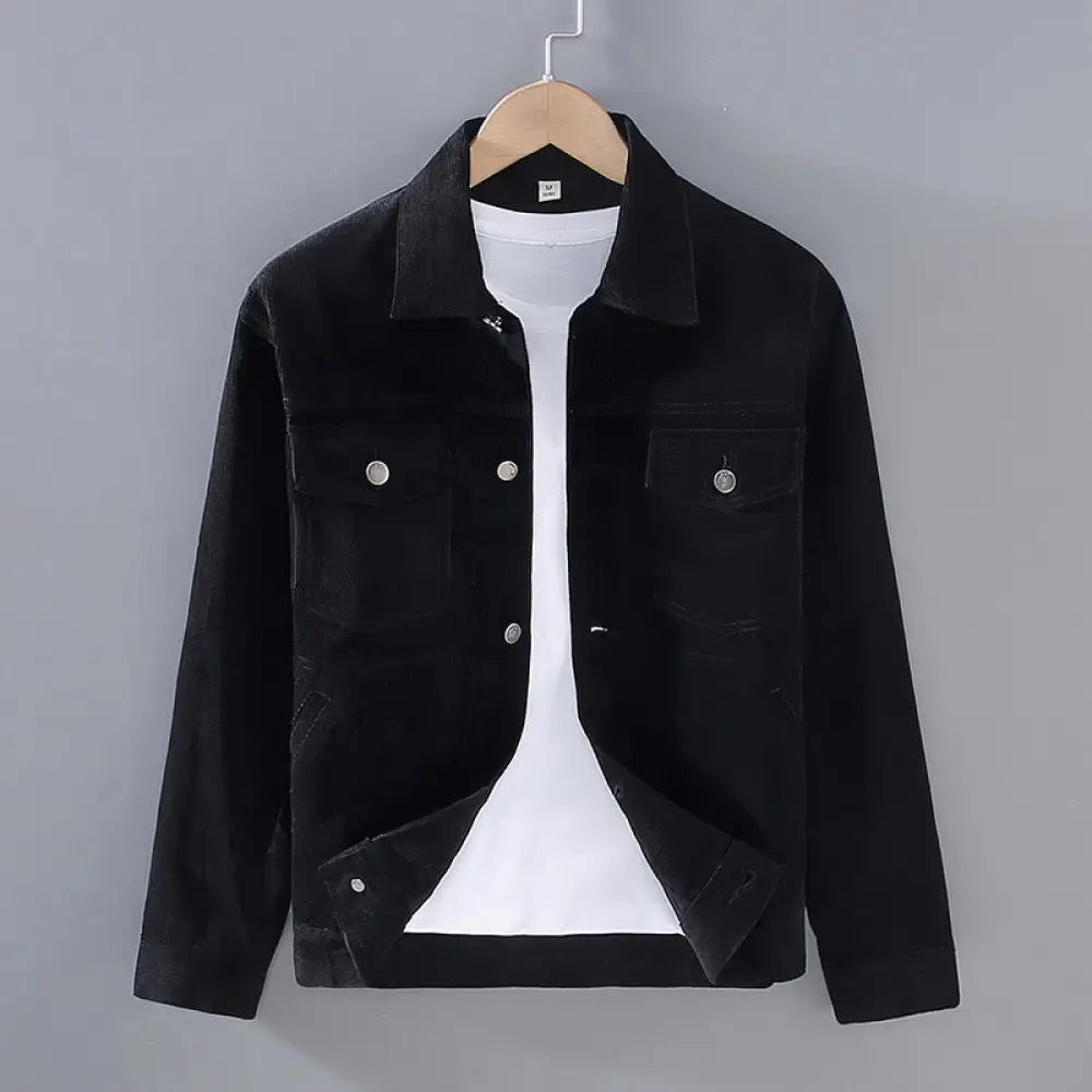 Buddha Stones Plain Long Sleeve Button Design Men’s Cotton Jacket Shirt With Pockets - Black / US/UK/AU36，EU46 (L)
