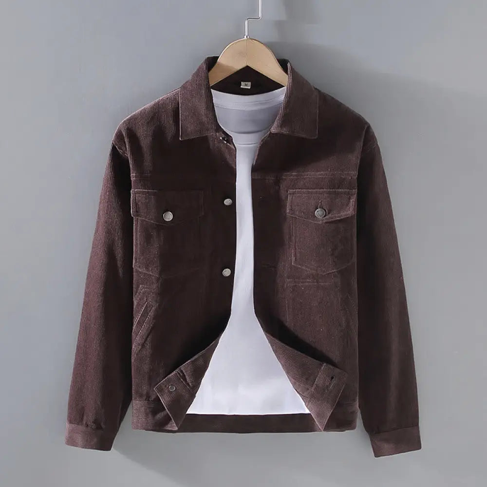 Buddha Stones Plain Long Sleeve Button Design Men’s Cotton Jacket Shirt With Pockets - SaddleBrown / US/UK/AU36，EU46