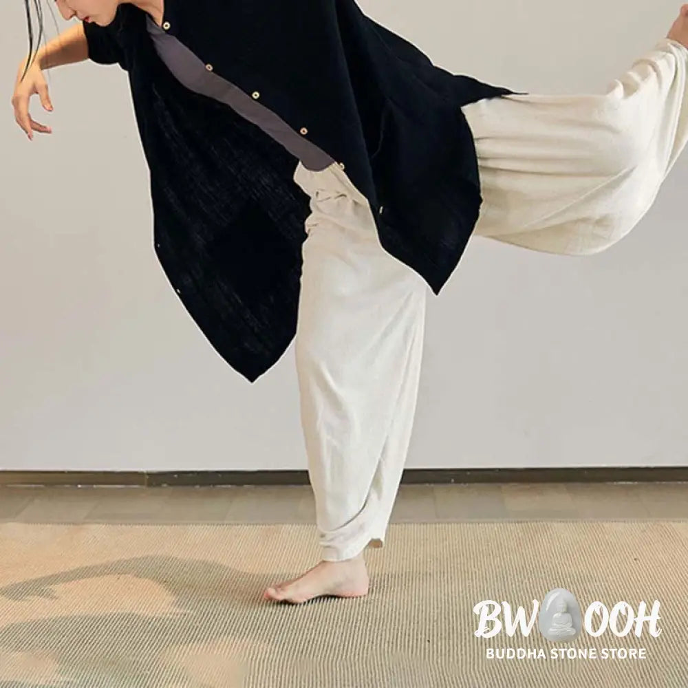 Buddha Stones Plain Long Sleeve Coat Jacket Top Wide Leg Pants Zen Tai Chi Yoga Meditation Clothing - Clothes