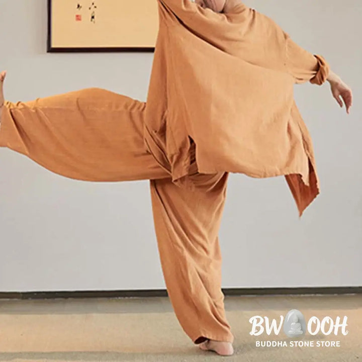 Buddha Stones Plain Long Sleeve Coat Jacket Top Wide Leg Pants Zen Tai Chi Yoga Meditation Clothing - Clothes