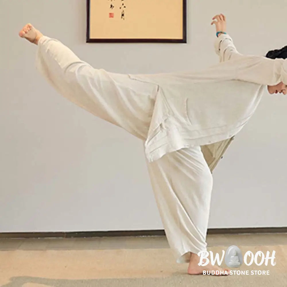Buddha Stones Plain Long Sleeve Coat Jacket Top Wide Leg Pants Zen Tai Chi Yoga Meditation Clothing - Clothes